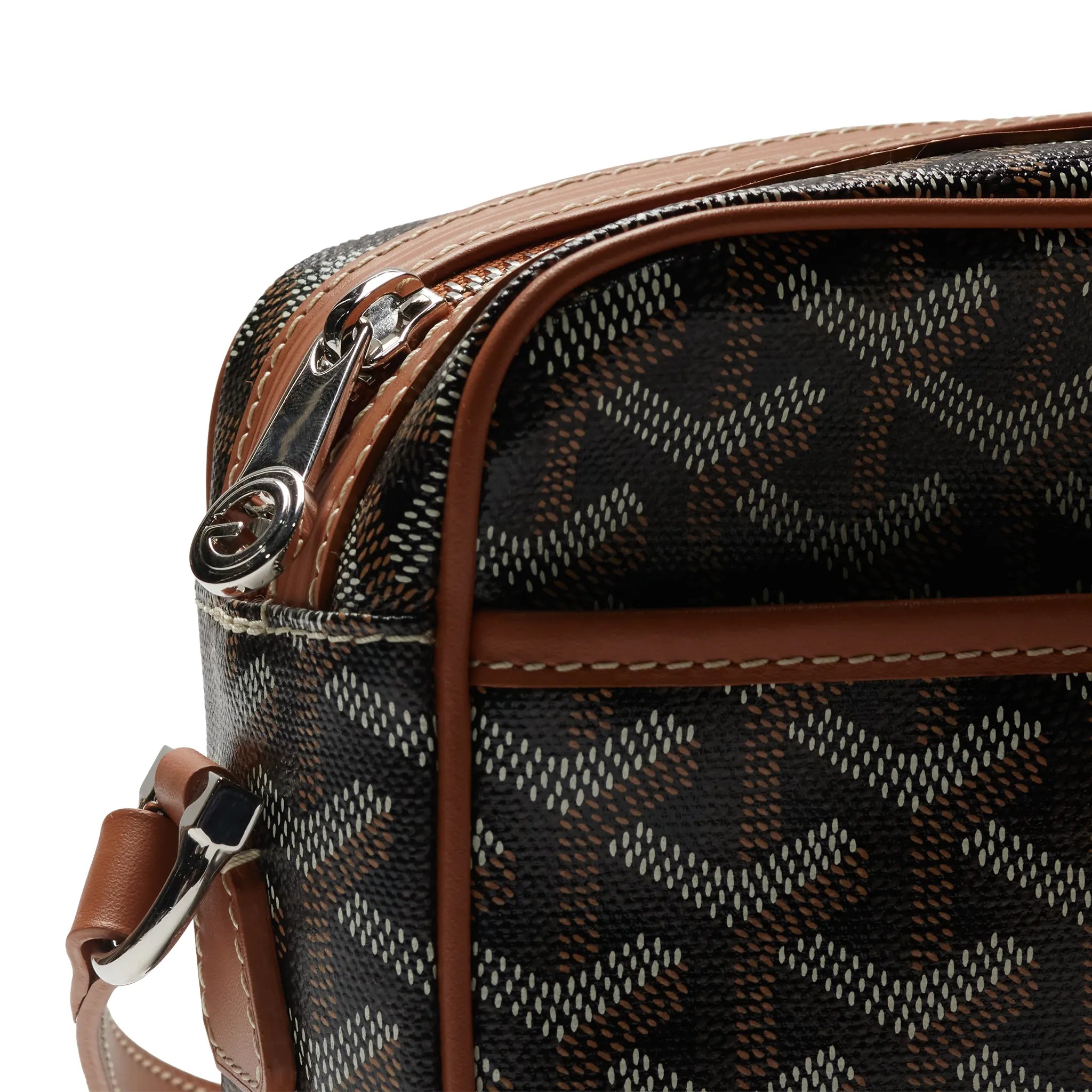 Front Side View of Goyard Cap-Vert PM Black Tan Bag CAPVE2PMLTY01CL03P